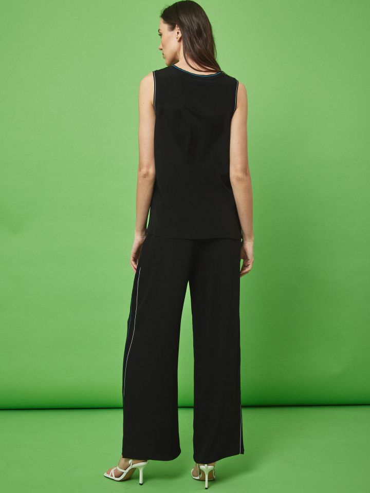 חליפת סטן שילוב ריבים בצבע שחור