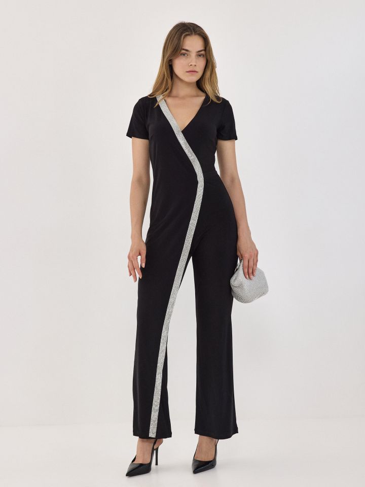 אוברול  סרט יהלומים NATALY בצבע שחור