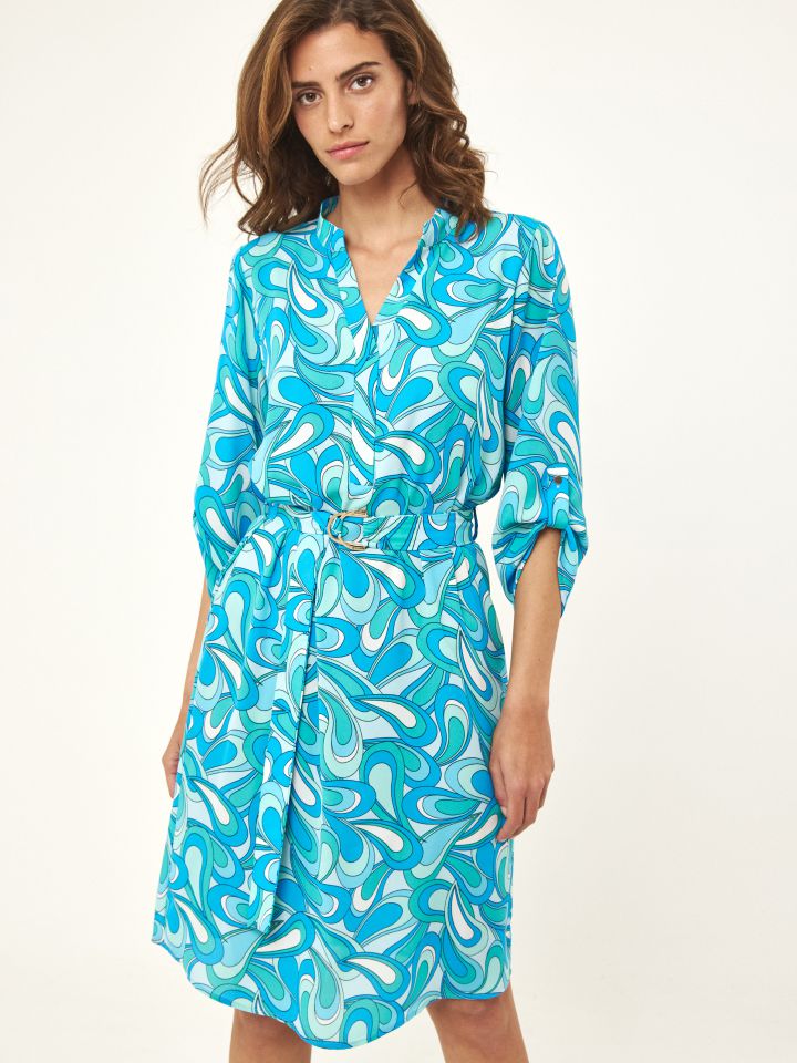 שמלה דפוס שינה בצבע טורקיז