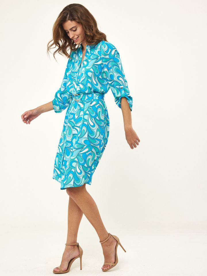 שמלה דפוס שינה בצבע טורקיז