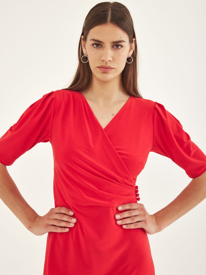 שמלה מעטפה כפ’ צד PROMO בצבע קורל