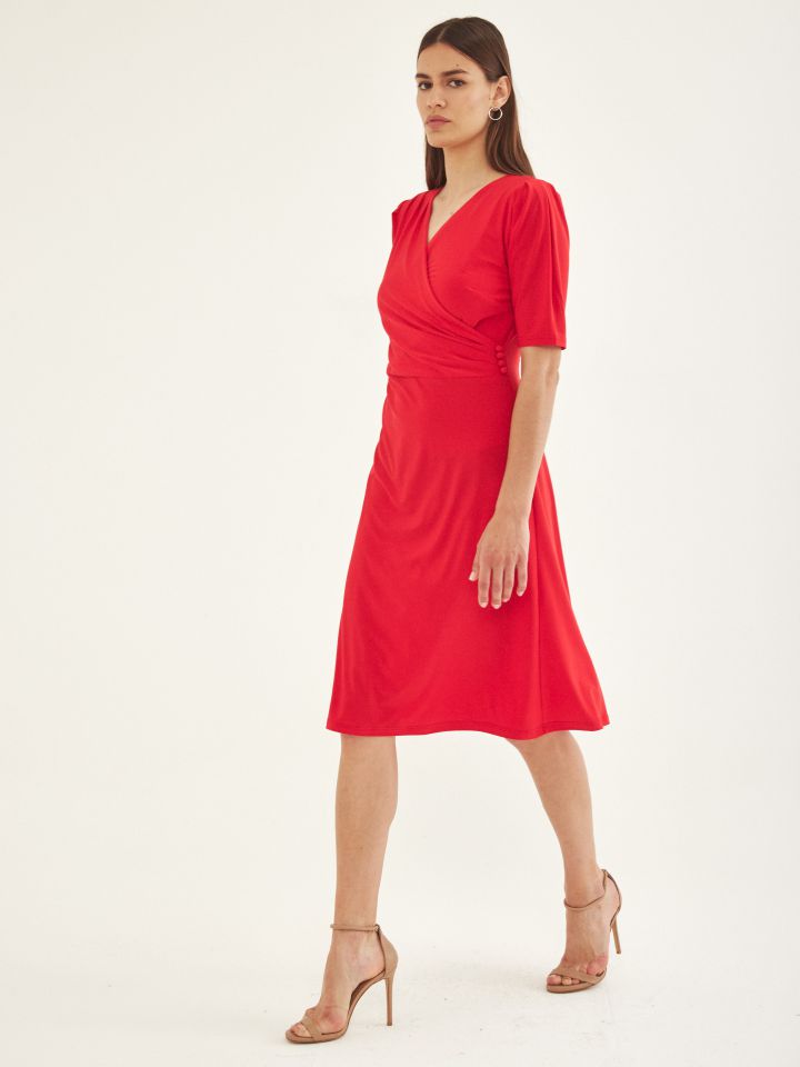 שמלה מעטפה כפ’ צד PROMO בצבע קורל