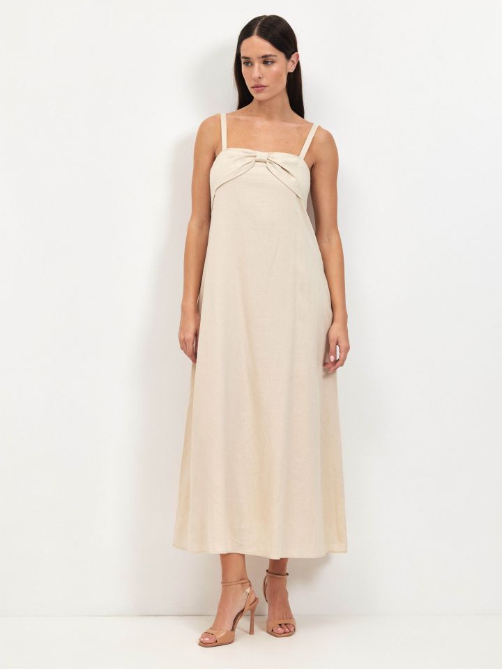 שמלה מראה פישתן פתח פפיון בצבע טיבעי