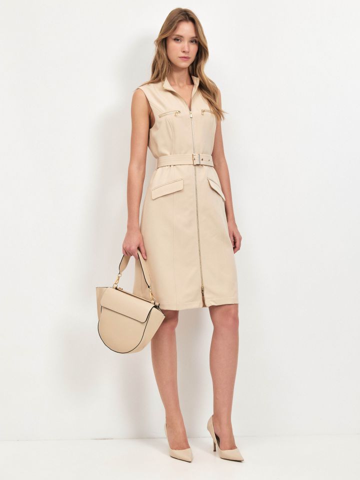 שמלה רוכסנים בצבע בייז קפוצינו