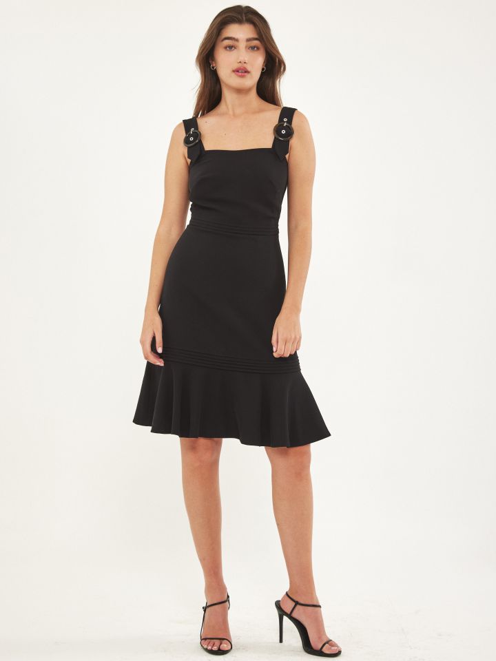 שמלה כפתיות אבזמים בצבע שחור