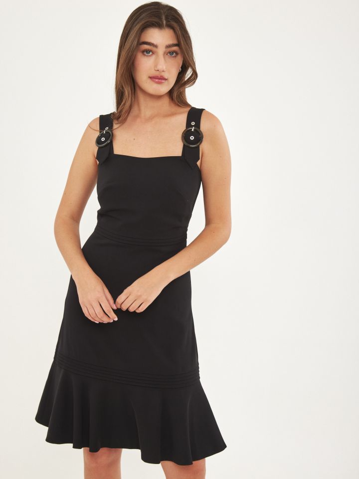 שמלה כפתיות אבזמים בצבע שחור