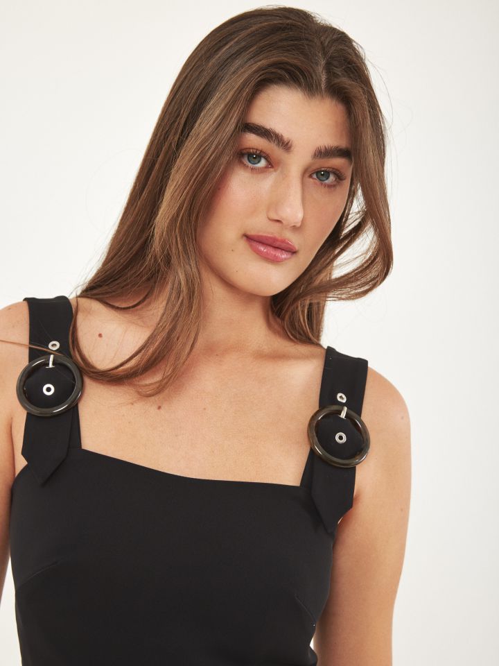 שמלה כפתיות אבזמים בצבע שחור