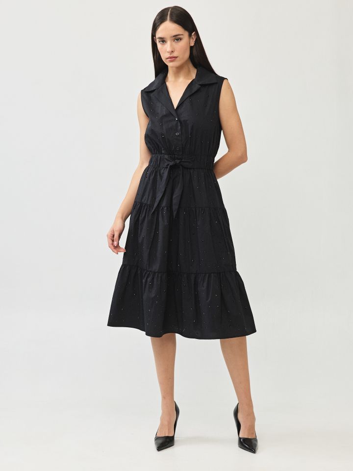 שמלה דמוי יהלומים קשירה בצבע שחור