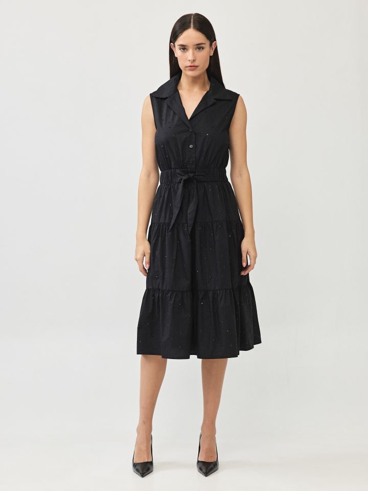 שמלה דמוי יהלומים קשירה בצבע שחור