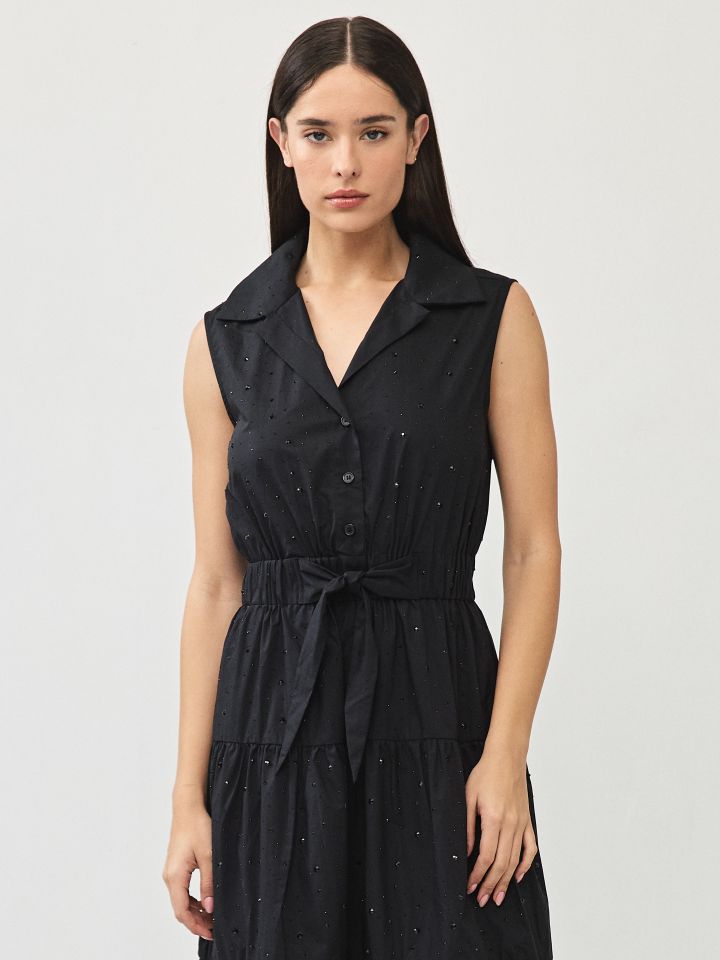 שמלה דמוי יהלומים קשירה בצבע שחור