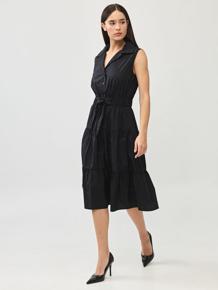 שמלה דמוי יהלומים קשירה בצבע שחור