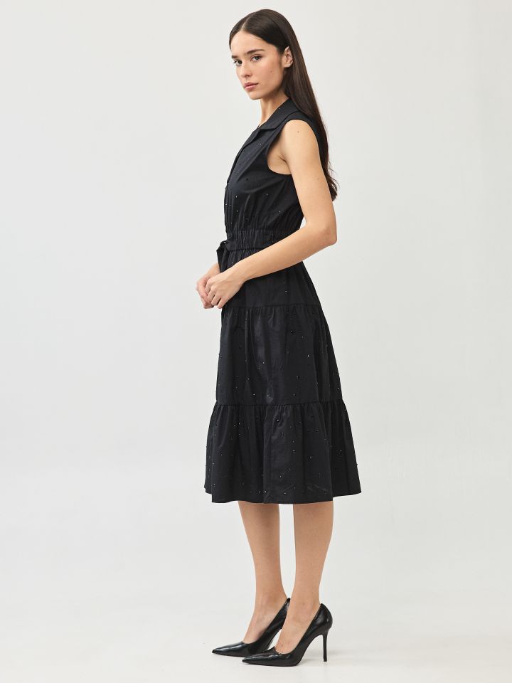 שמלה דמוי יהלומים קשירה בצבע שחור