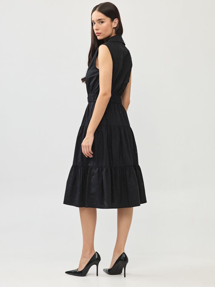 שמלה דמוי יהלומים קשירה בצבע שחור