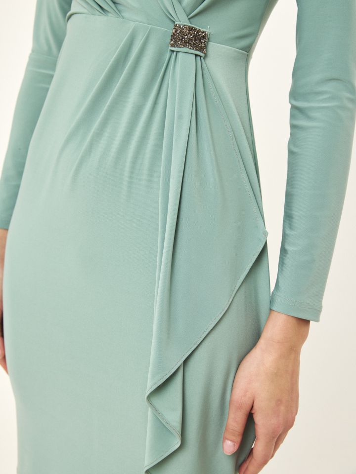 שמלה מעטפה שילוב יהלומים בצבע ירוק בהיר