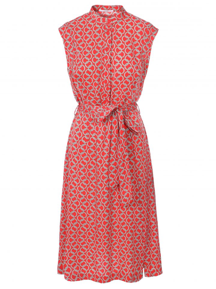 שמלה דפוס חגורה בצבע קורל