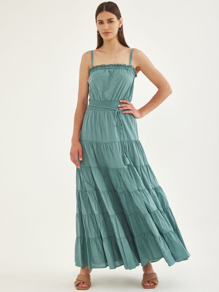 שמלה מקסי וואל בצבע ירוק בינוני