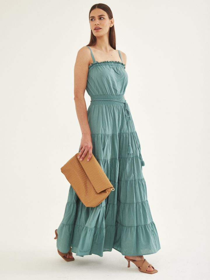 שמלה מקסי וואל בצבע ירוק בינוני