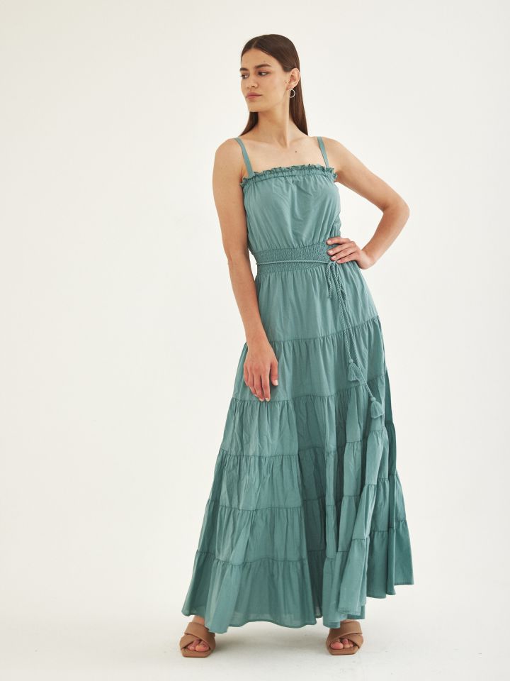 שמלה מקסי וואל בצבע ירוק בינוני