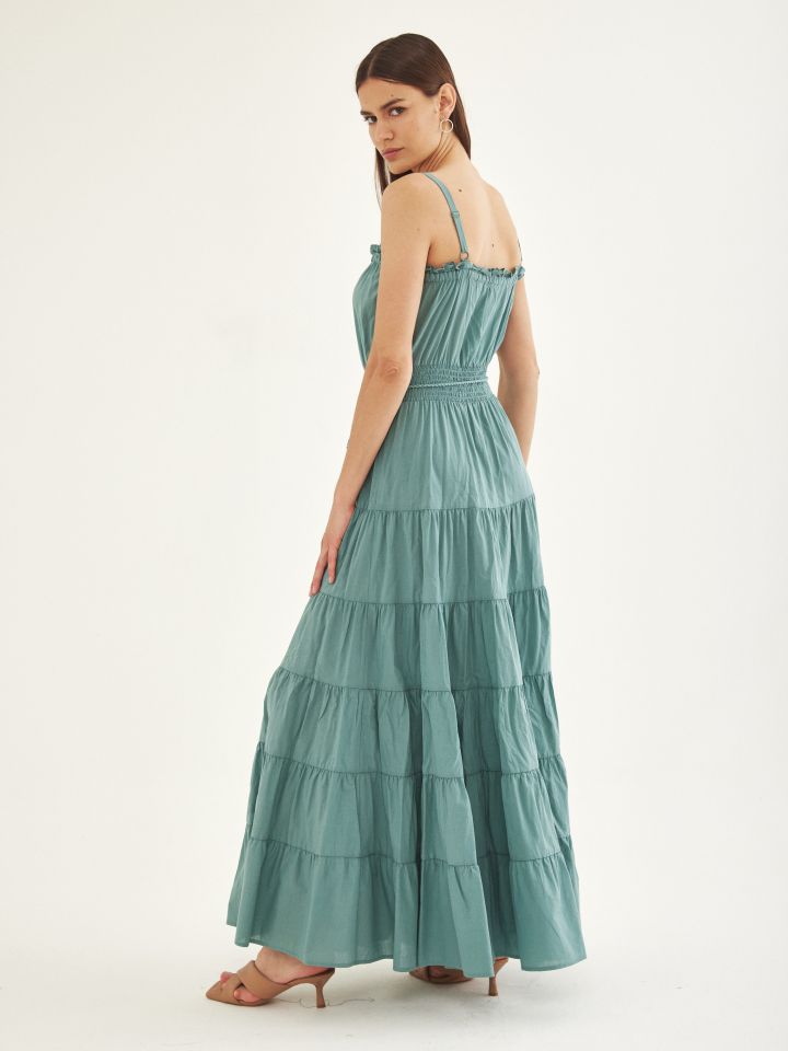 שמלה מקסי וואל בצבע ירוק בינוני