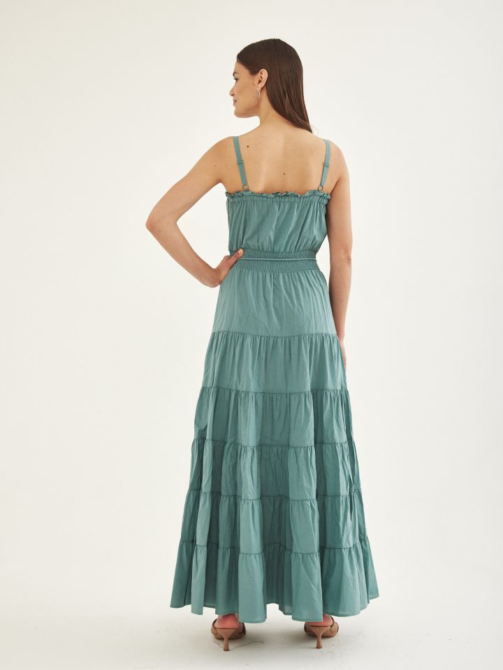 שמלה מקסי וואל בצבע ירוק בינוני