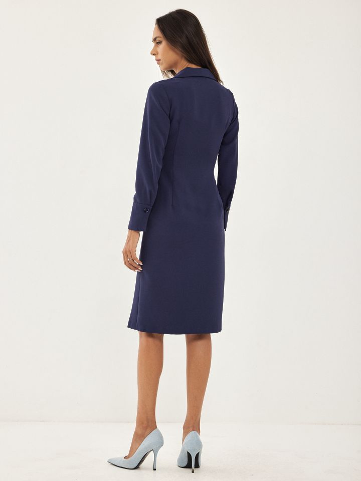 שמלה דיאגונל כפתורים מעטפה בצבע נייבי