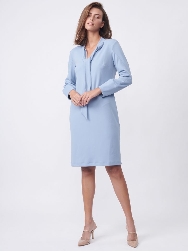 שמלה סקובה עניבה קשירה PROMO בצבע תכלת