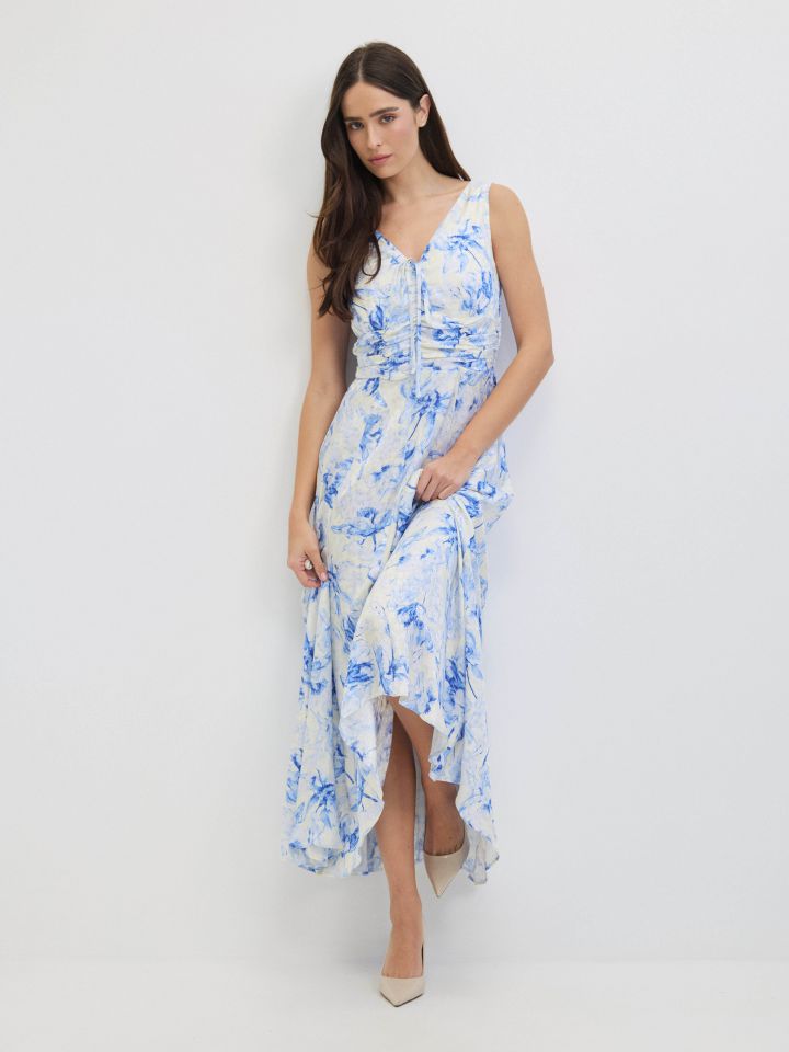 שמלה דפוס פתח קשירה בצבע אופוויט