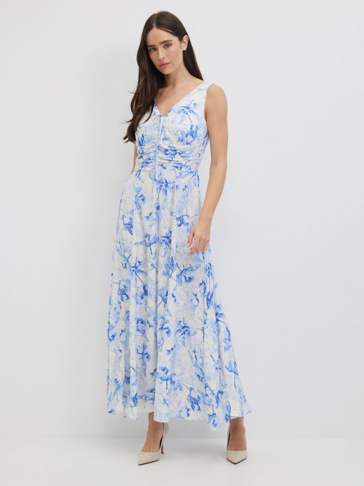 שמלה דפוס פתח קשירה בצבע אופוויט