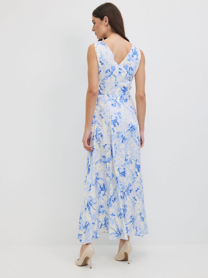 שמלה דפוס פתח קשירה בצבע אופוויט