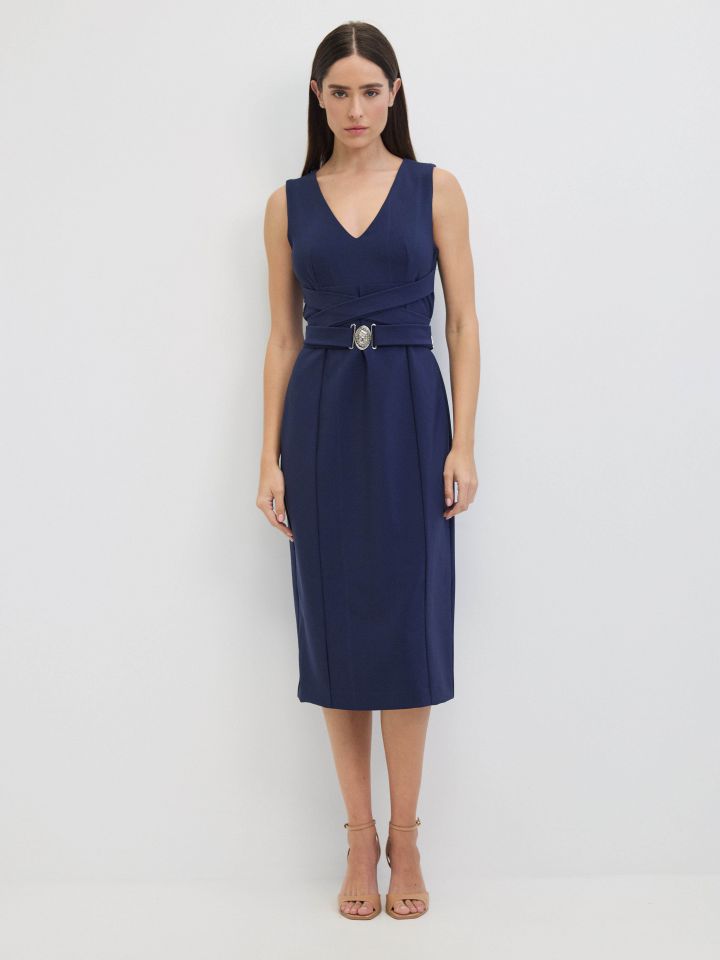 שמלה V אבזמים בצבע נייבי