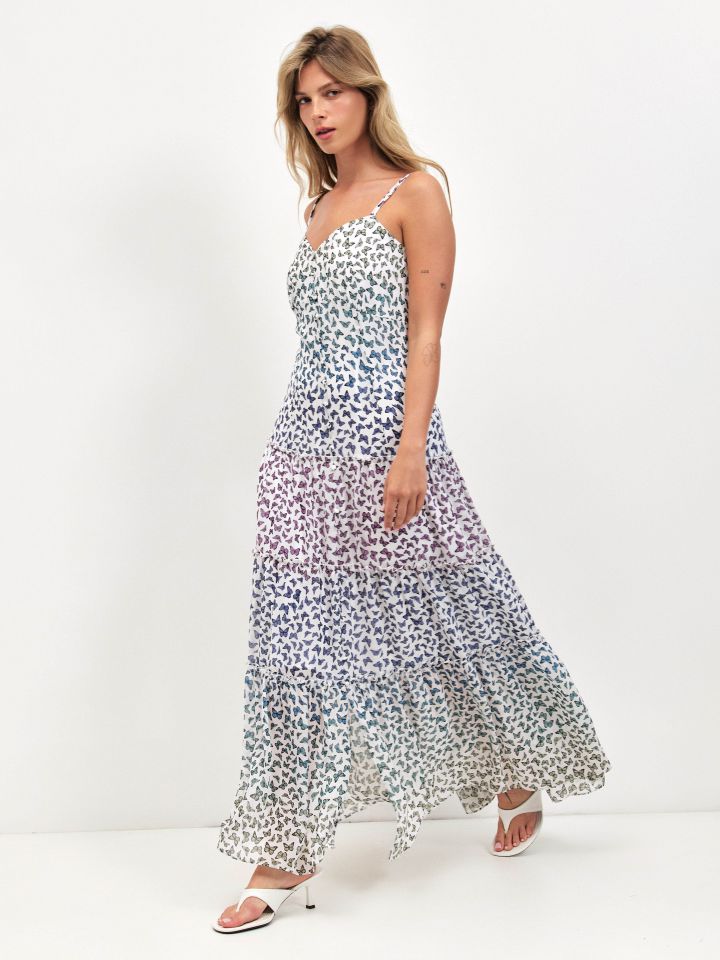 שמלה שיפון דפוס פרחים בצבע דפוס