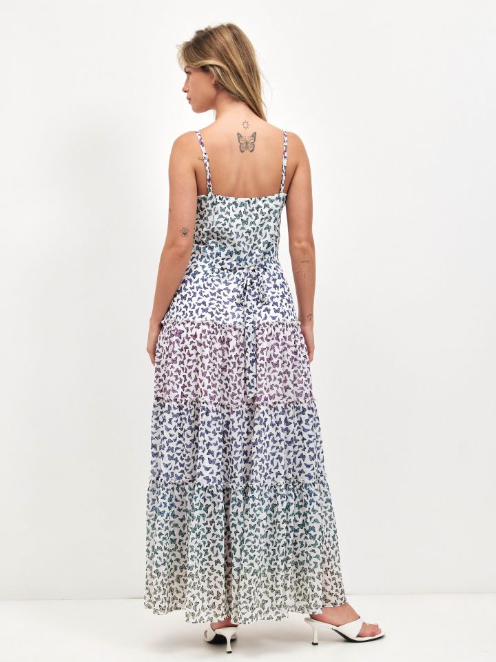 שמלה שיפון דפוס פרחים בצבע דפוס