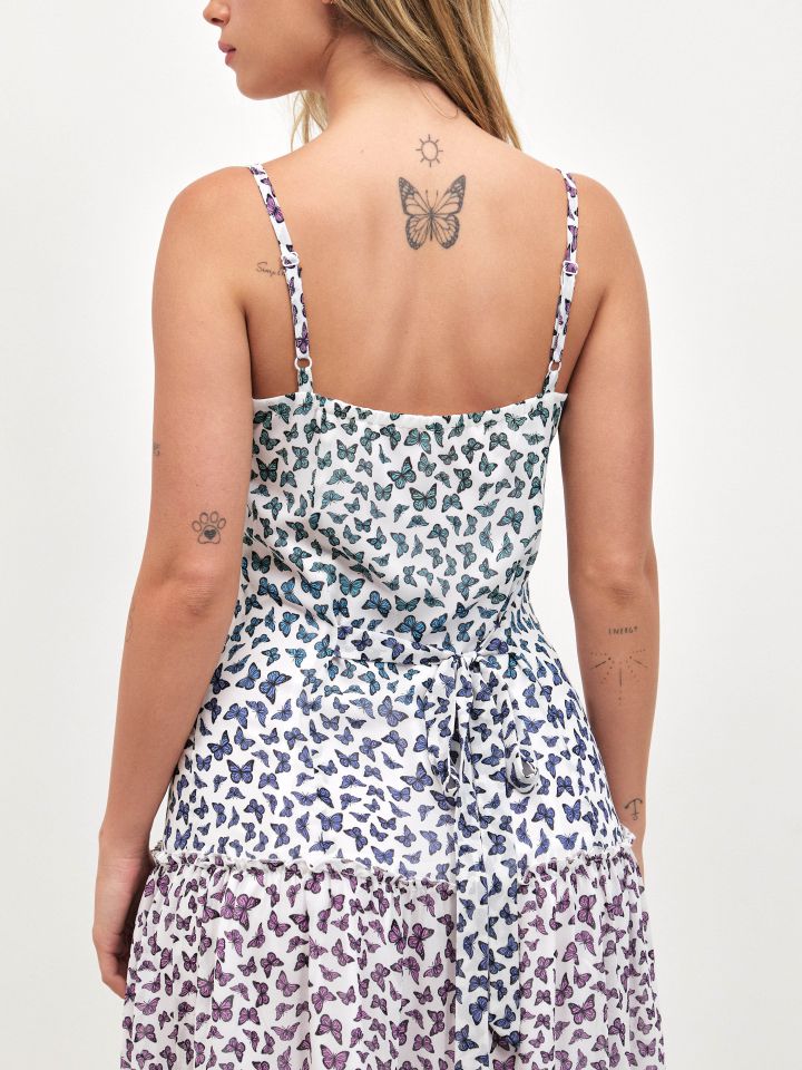 שמלה שיפון דפוס פרחים בצבע דפוס