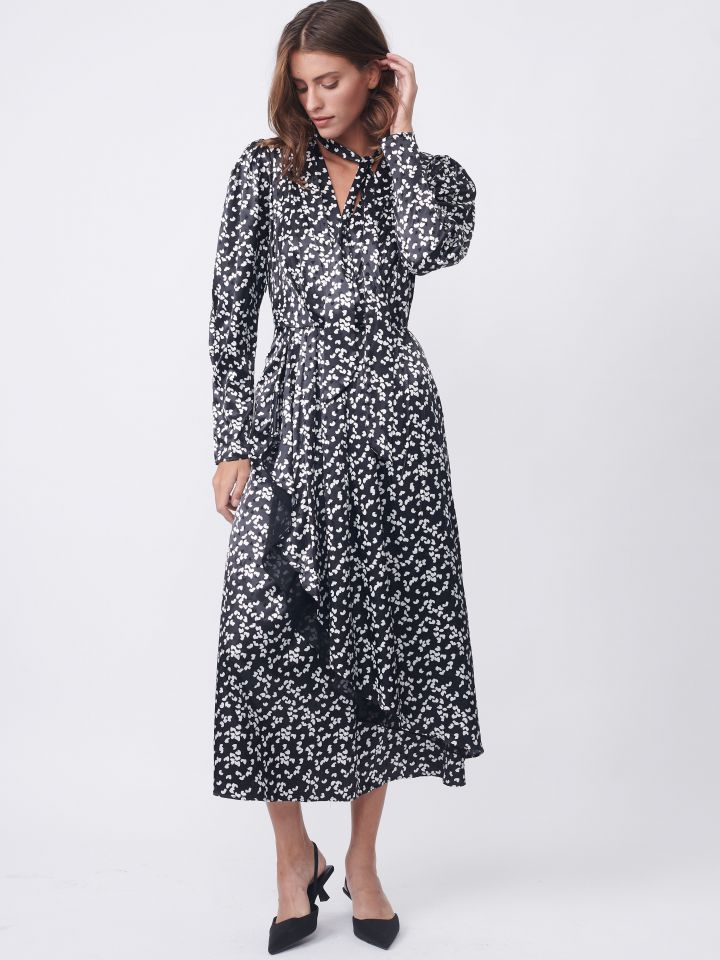 שמלה דפוס קשירה בצבע שחור/לבן