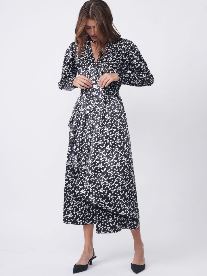 שמלה דפוס קשירה בצבע שחור/לבן