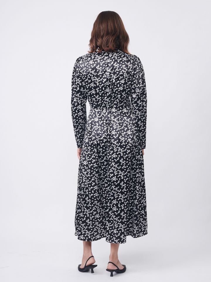 שמלה דפוס קשירה בצבע שחור/לבן