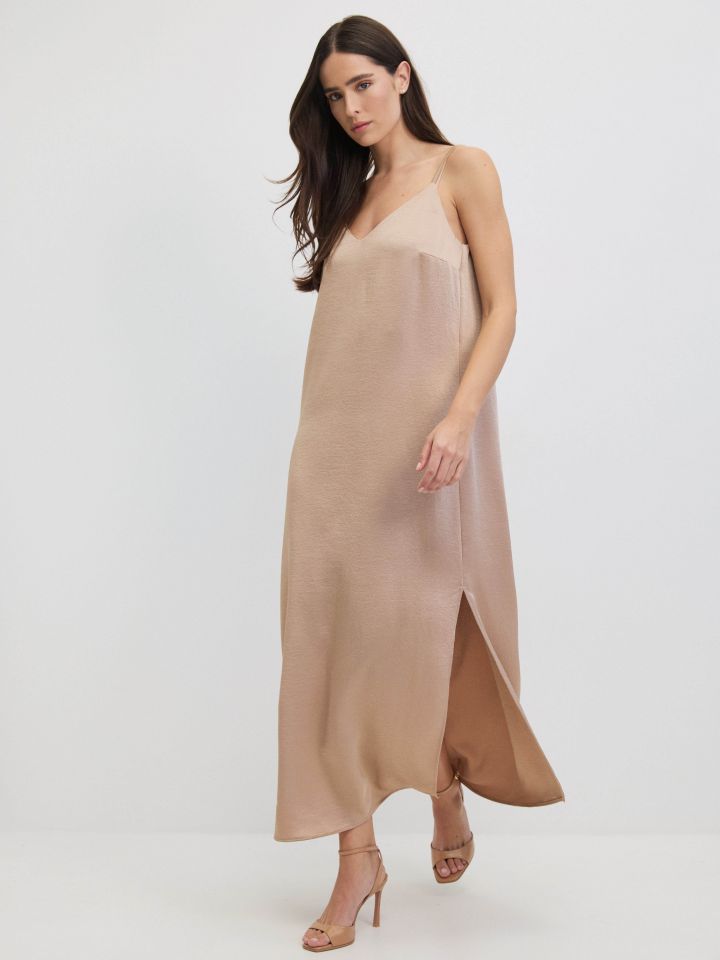 שמלה סטן  PROMO בצבע שנהב