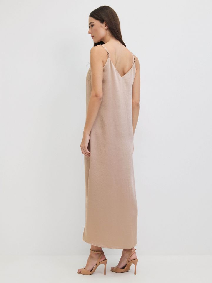 שמלה סטן  PROMO בצבע שנהב