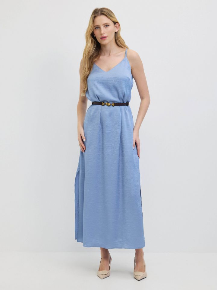 שמלה סטן  PROMO בצבע תכלת