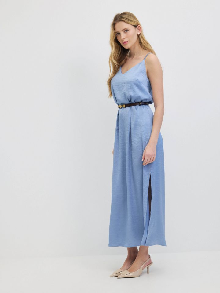 שמלה סטן  PROMO בצבע תכלת