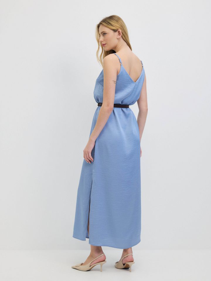 שמלה סטן  PROMO בצבע תכלת