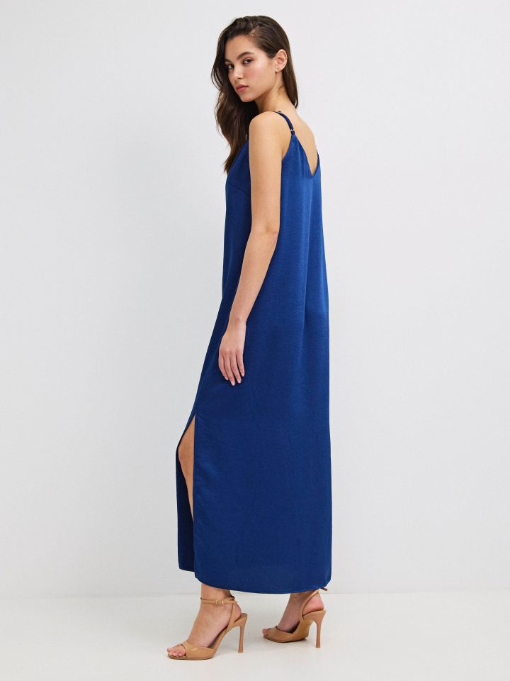 שמלה סטן  PROMO בצבע נייבי