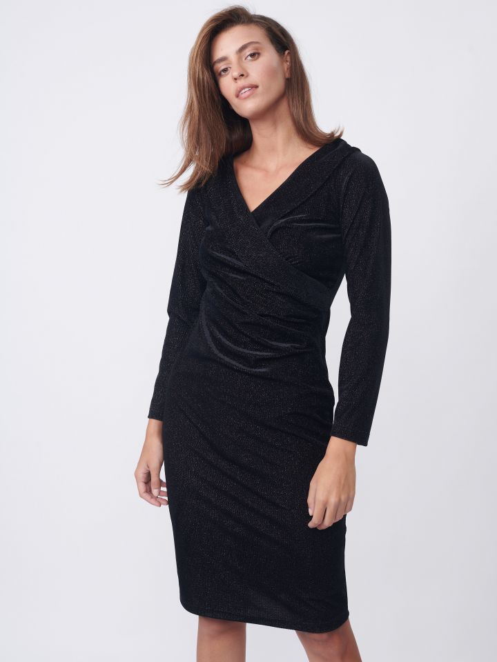 שמלה מעטפה קטיפה לורקס בצבע שחור