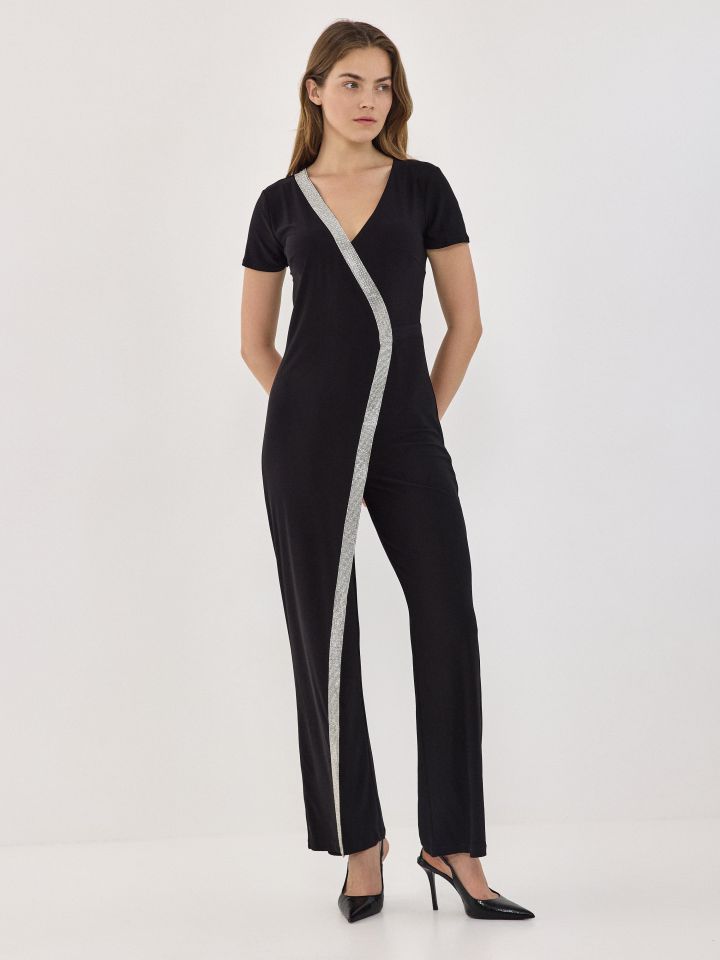 אוברול דמוי יהלומים בצבע שחור לורקס