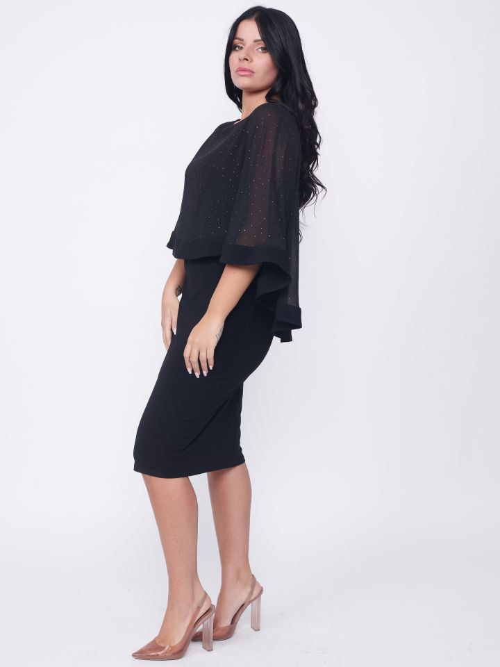 שמלה שילוב שיפון ניטים בצבע שחור