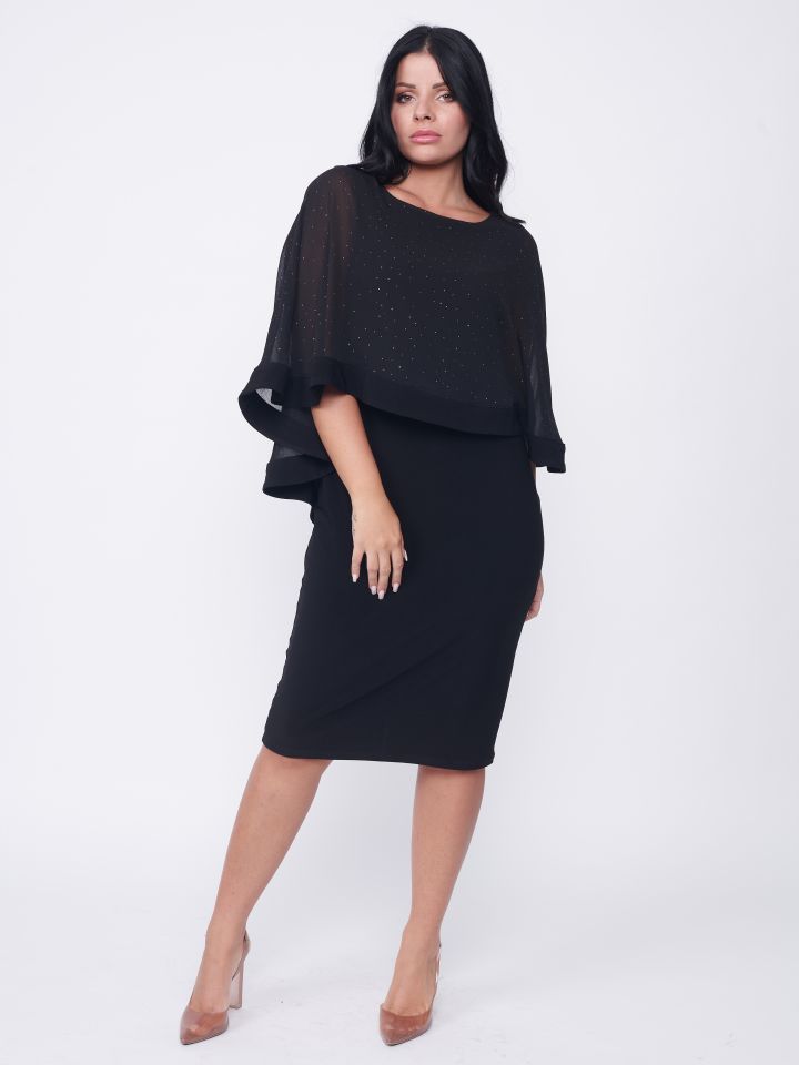 שמלה שילוב שיפון ניטים בצבע שחור