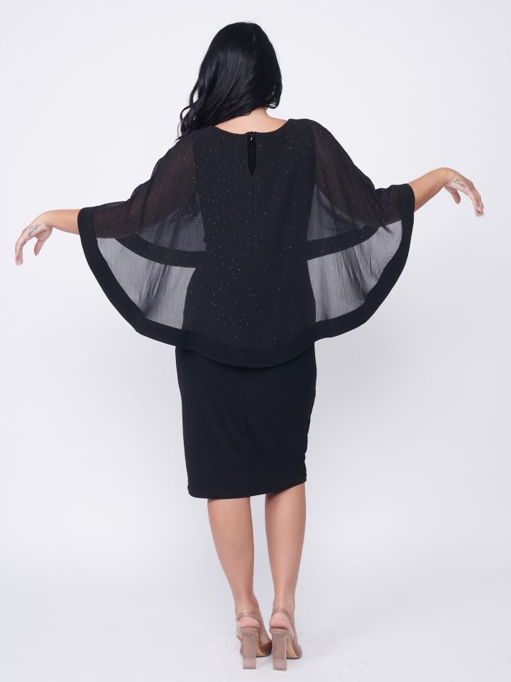 שמלה שילוב שיפון ניטים בצבע שחור