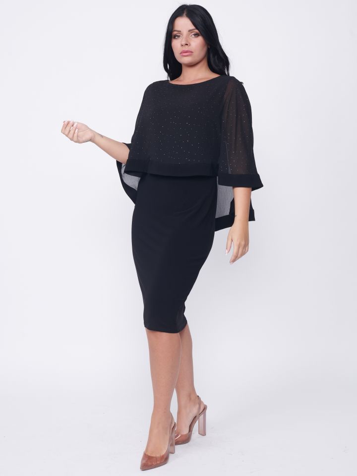 שמלה שילוב שיפון ניטים בצבע שחור