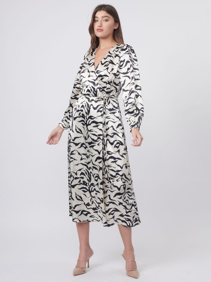 שמלה מעטפה דפוס ספארי בצבע אופוויט