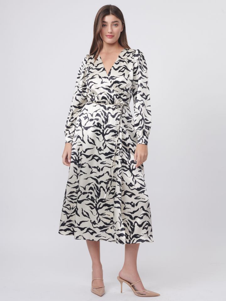 שמלה מעטפה דפוס ספארי בצבע אופוויט